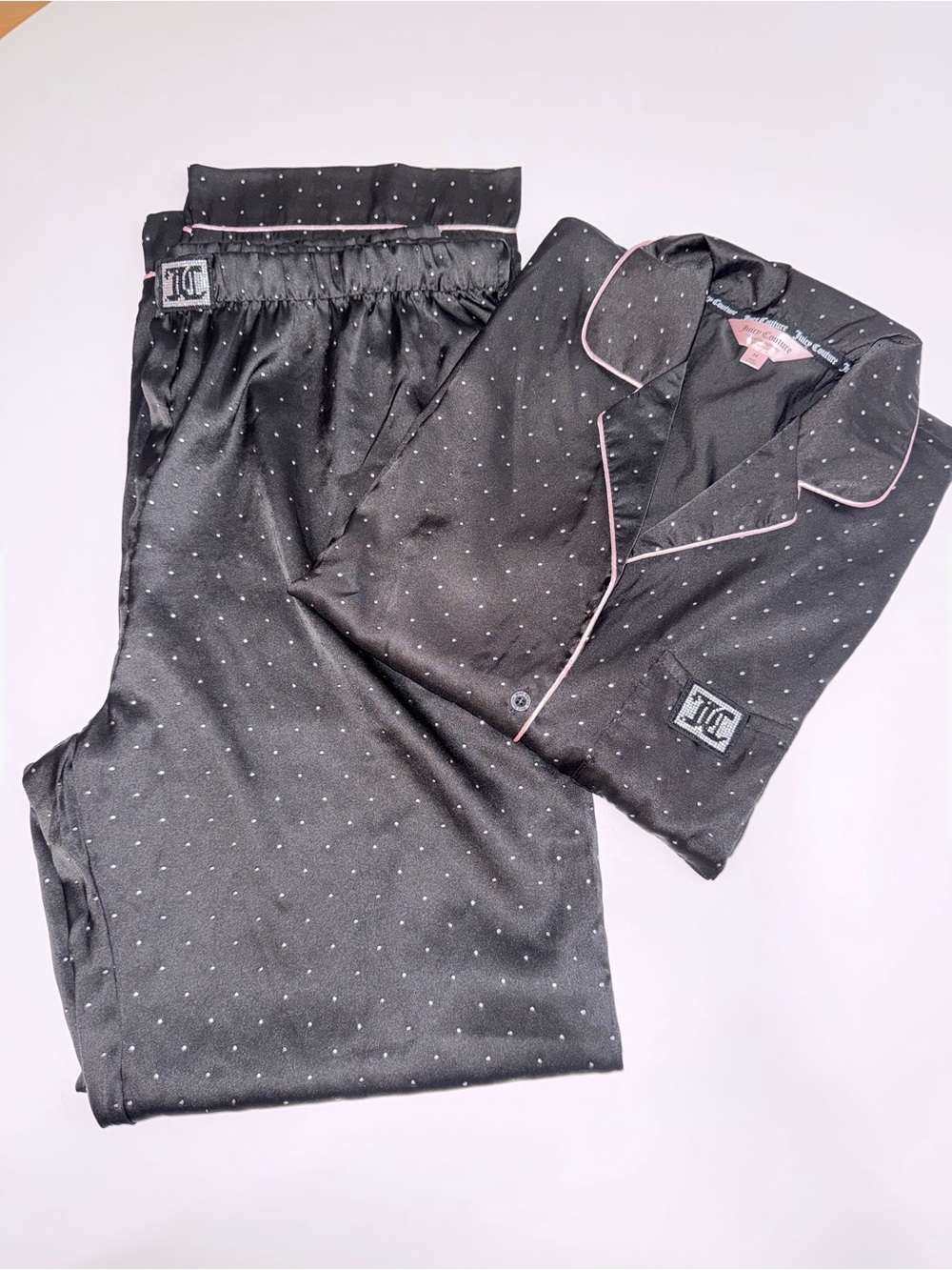 Juicy Couture Black Polka Dot Kids Pajama Set with Pink Piping